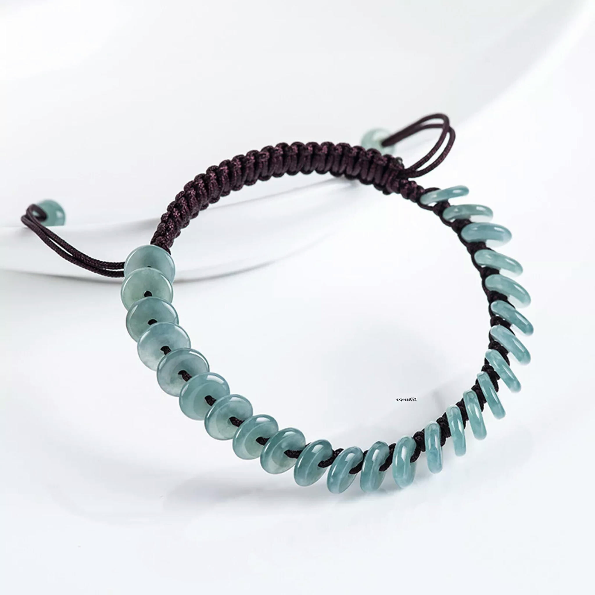 HOOUN Natural Grade A Jade Jadeite Women Round Buckle Beads String Braided Bracelet