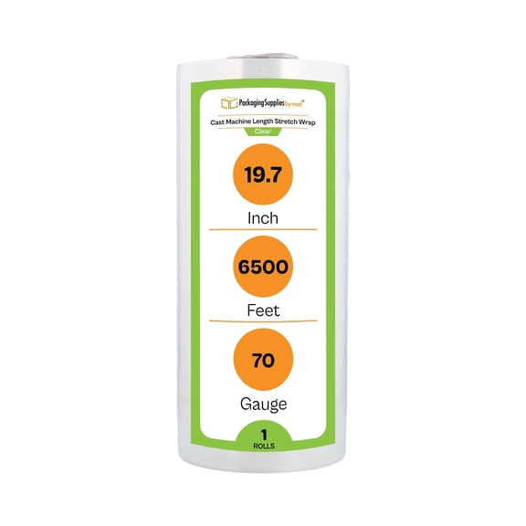 PSBM Machine Stretch Wrap 19.7" x 6500' 1 Roll 70 Gauge Clear Plastic Cast Shrink Film for Moving Packing Pallets