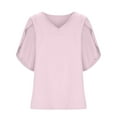 thumbnail image 4 of Idoravan Long Sleeve Shirts for Women Clearance Fashion Women's Summer V-neck Solid Three Quarter Sleeve Casual Top Blouse, 4 of 7