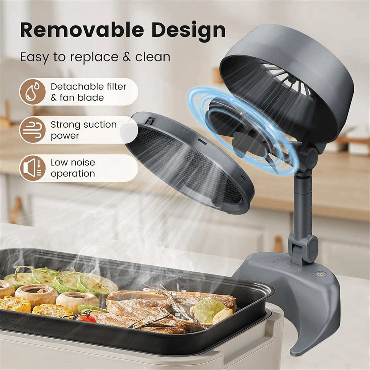 Portable Desktop Range Hood,Portable Range Hood Exhaust Fan,Portable Exhaust Fan Filtering Fumes with Low Noise,1 * desktop range hood 1 * charging cable,Dark Gray