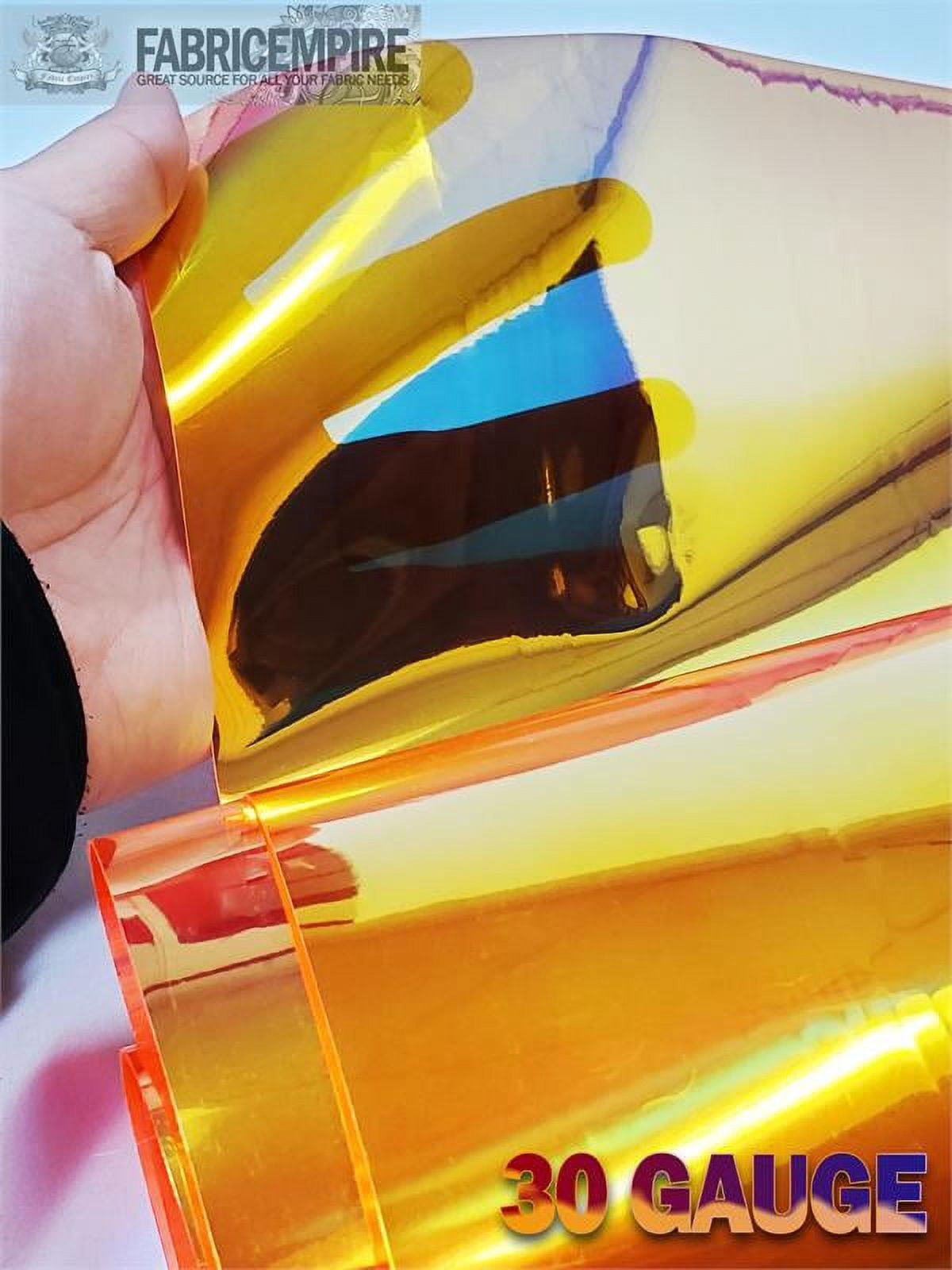 12 Gauge Metallic Transparent Hologram Orange Plastic Vinyl Fabric 38" Wide Sold By The Yard