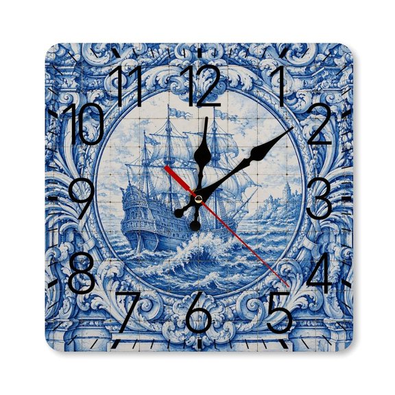 RKSupls 10×10inch Square Silent Wall Clock Wooden Frame, Deer Drinking Forest Stream Scale Decorative Clock for Home Bedroom Living Room Office