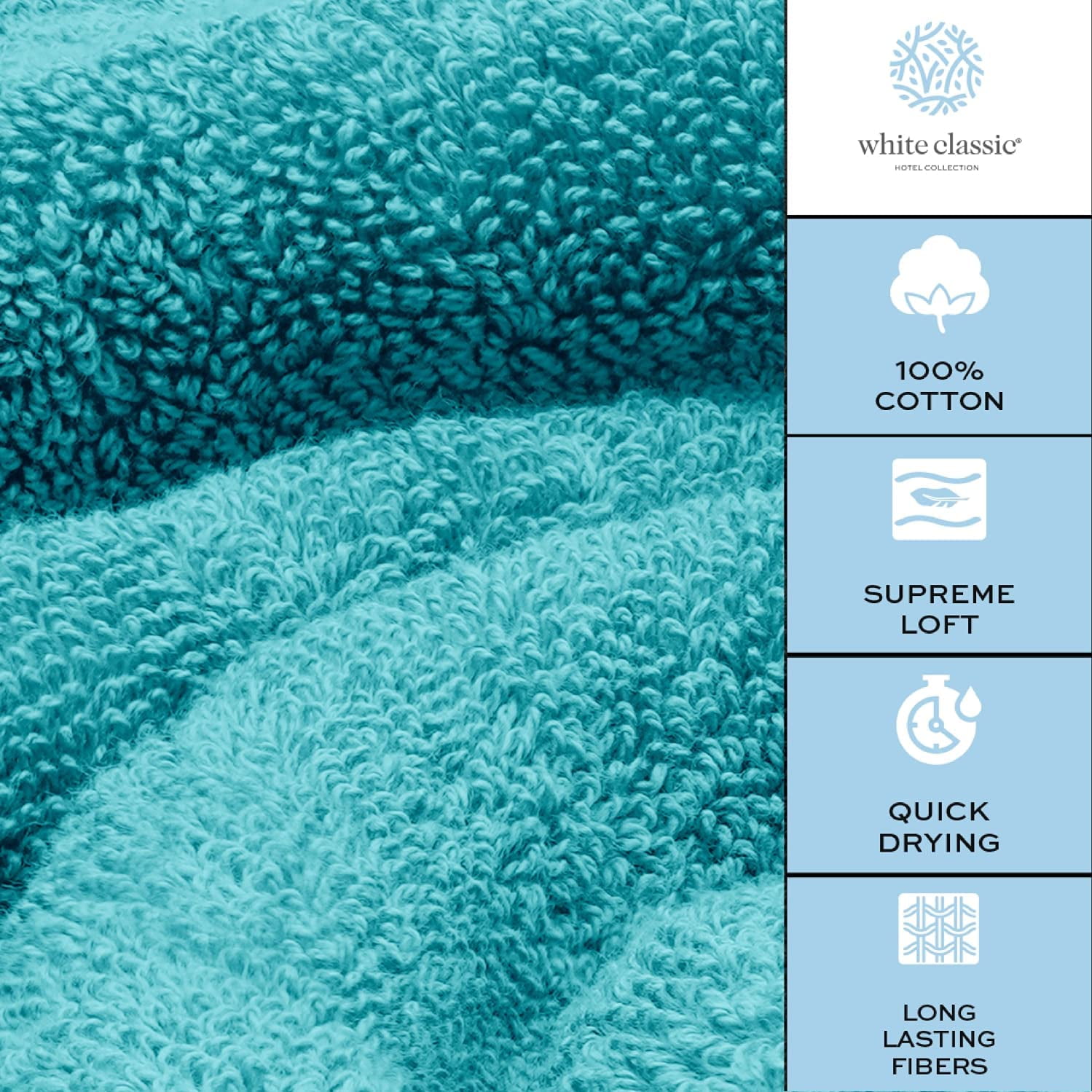 White Classic Luxury Bath Towels - Cotton Hotel spa Towel 27x54 4-Pack  Light Blue