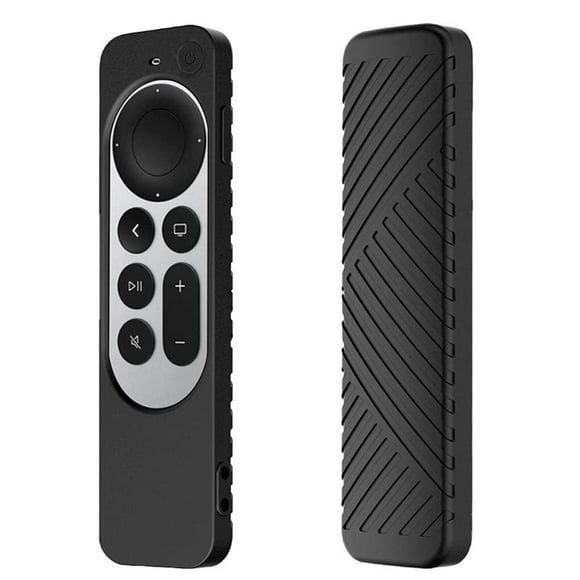 Shockproof Silicone Remote Control Case Compatible for 2021 Apple TV 4K Remote Control Accessories Non-slip Stripe Protective Case Black