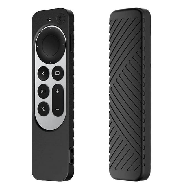 Shockproof Silicone Remote Control Case Compatible for 2021 Apple TV 4K Remote Control Accessories Non-slip Stripe Protective Case Black