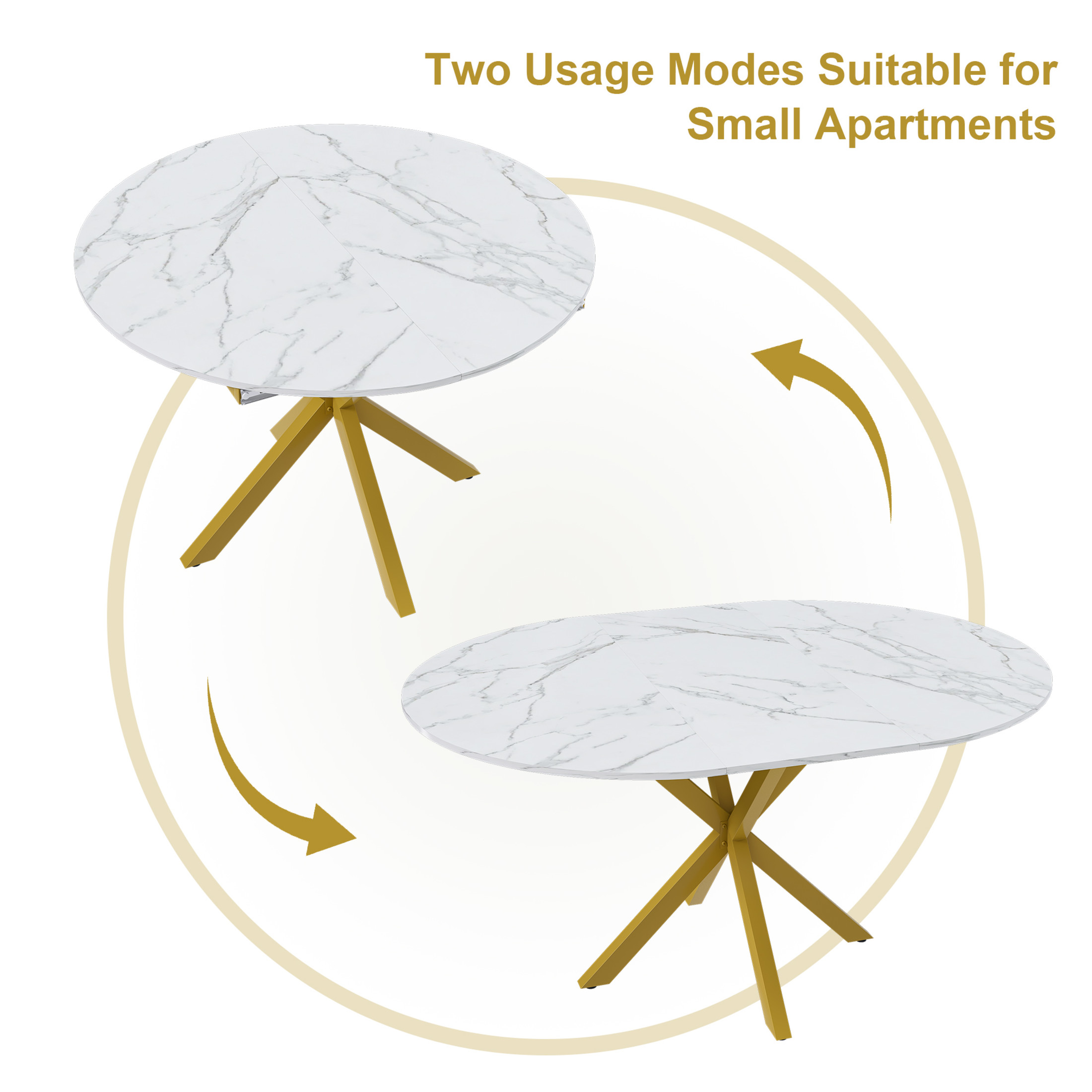 Noble House Modern 59" Round Extendable Dining Table with Marble Top, Steel X-Base, 4-6 Person, White