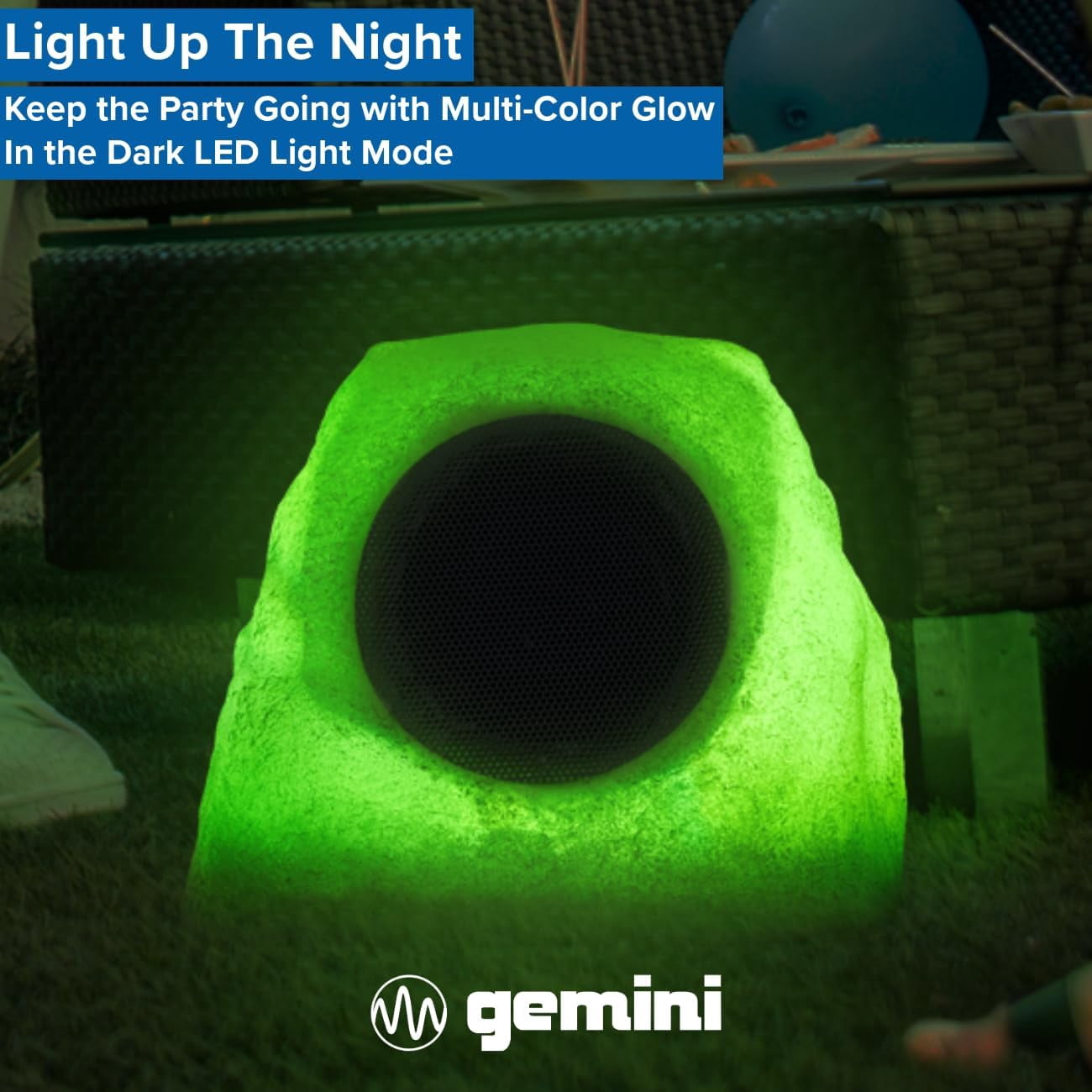 Gemini GHRK-500LTMS Solar Bluetooth TWS 30-Watt-Peak Outdoor Rock Speaker with LED Lighting (2 Pack), GHRK-500LTMS-PR
