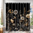 thumbnail image 4 of Vintage Boho Floral Shower Curtain with Hooks, Black & Gold Floral Bathroom Curtain, Waterproof Farmhouse Decor, 4 of 9