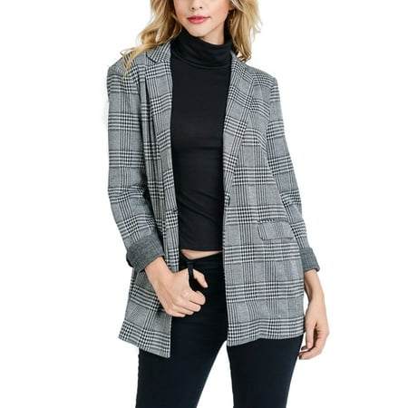 Buttoned Blazer - KOGMO Womens Plaid Checker Single Button Blazer Boyfreind Relaxed Fit