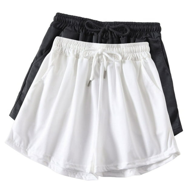 Diufon 2pc Womens Yoga Shorts Solid Color Shorts Elastic Waist Drawstring Athletic Shorts with Pockets