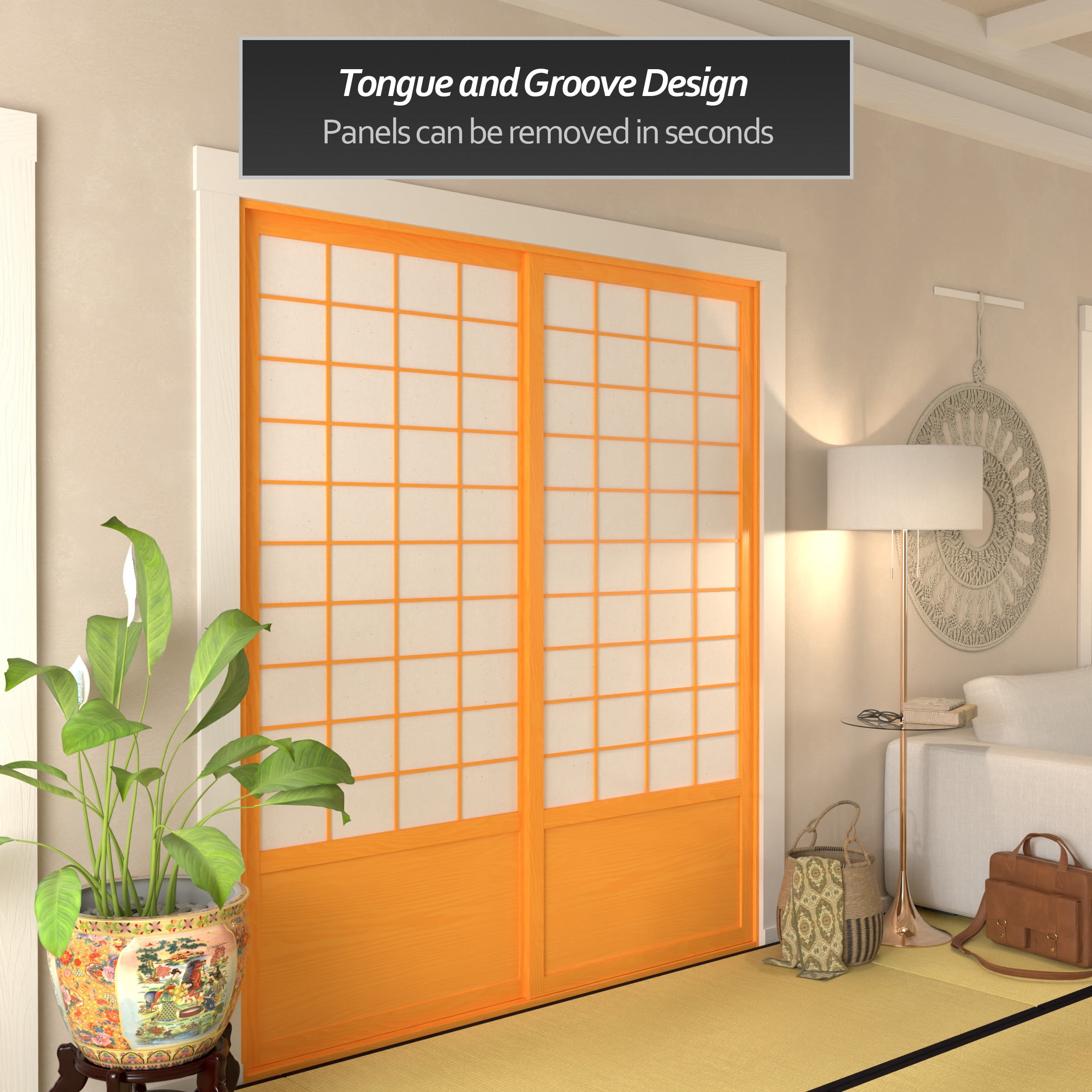 Red Lantern 7 ft. Tall Zen Shoji Sliding Door Kit (Double - Sided) - Honey