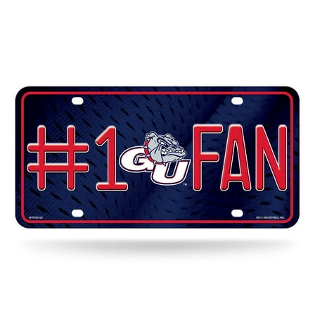 Gonzaga NCAA Bulldogs #1 Fan Metal License Plate Tag  - Number One! Let's Go!!