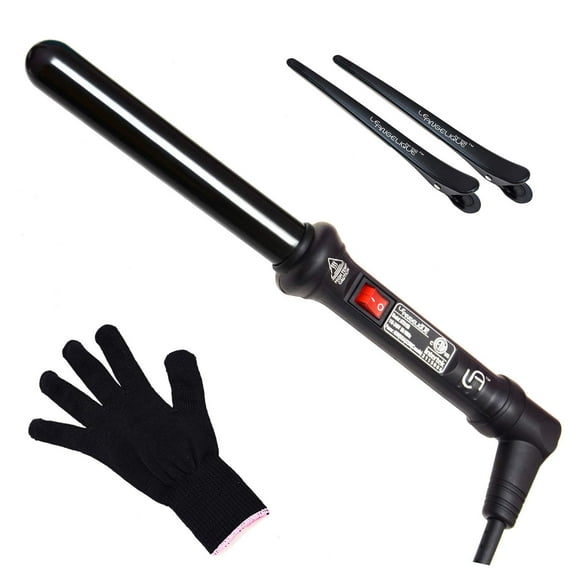Le Angelique 1 Inch Ceramic Curling Wand for Beach Waves, Short & Long Curls - 25mm Professional Clipless Curler Iron with Glove and 2 Clips | 450F Instant Heat | Dual Voltage - Black