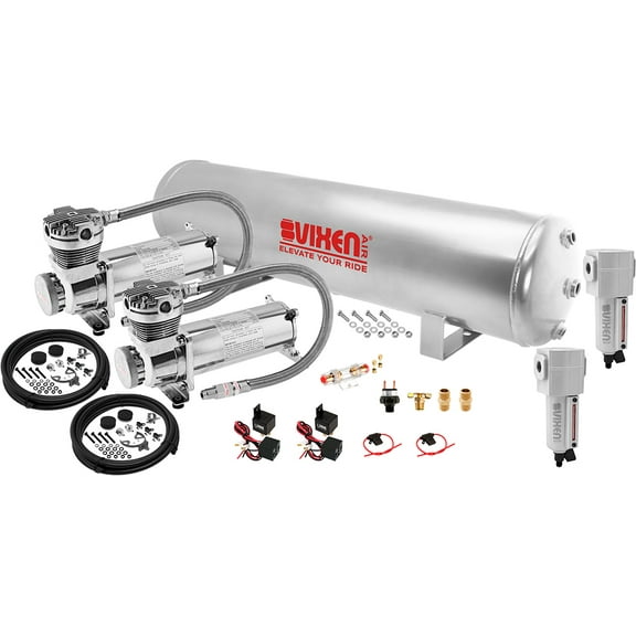 Vixen Air Suspension Kit for Truck/Car Bag/Air Ride/Spring. On Board System- Dual 200psi Compressor, 5 Gallon Tank. For Boat Lift,Towing,Lowering,Load Leveling,Bags,Onboard Train Horn VXO4852GDCF