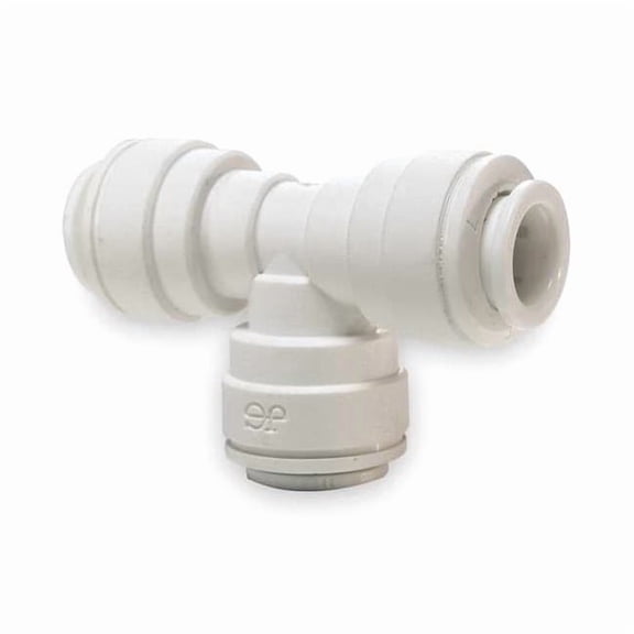 Push-Fit Tee Fitting, 3/8 in Tube Size, Polypropylene, White, 10 PK