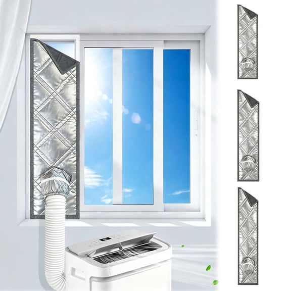 Waterproof Insulated Window Vent Seal Kit, Sliding Window Sealing Cloth with Hose Adapter, Hot Air Barrier for Portable Air Conditioner Units at Home