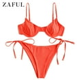thumbnail image 2 of ZAFUL for Women Ribbed Underwire Tie Side Bikini Set Orange S, 2 of 7