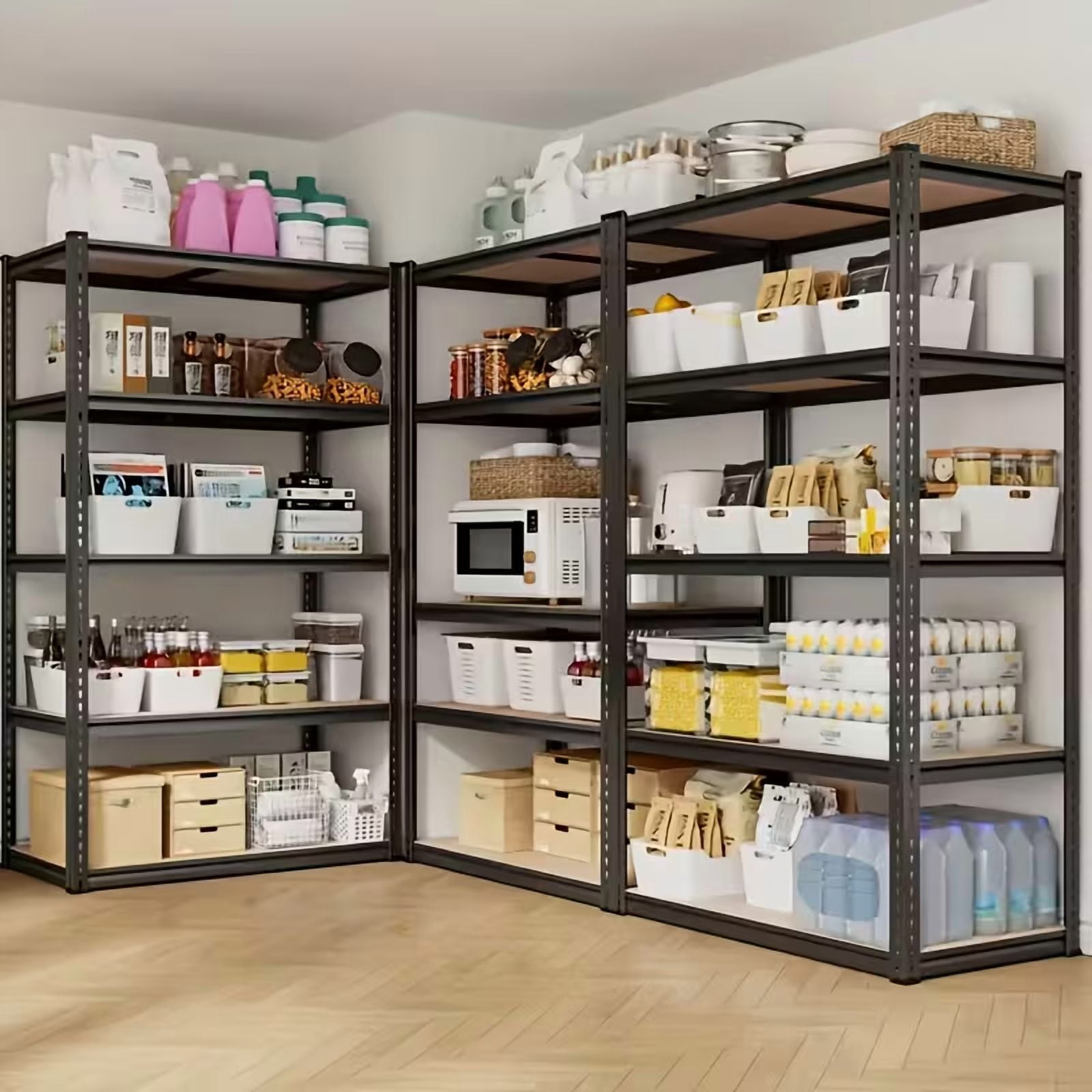72"H Heavy Duty 5-Tier Metal Shelving Unit, Black, 2000 lbs Capacity – Adjustable Garage Storage Rack for Basement, Pantry & Closet