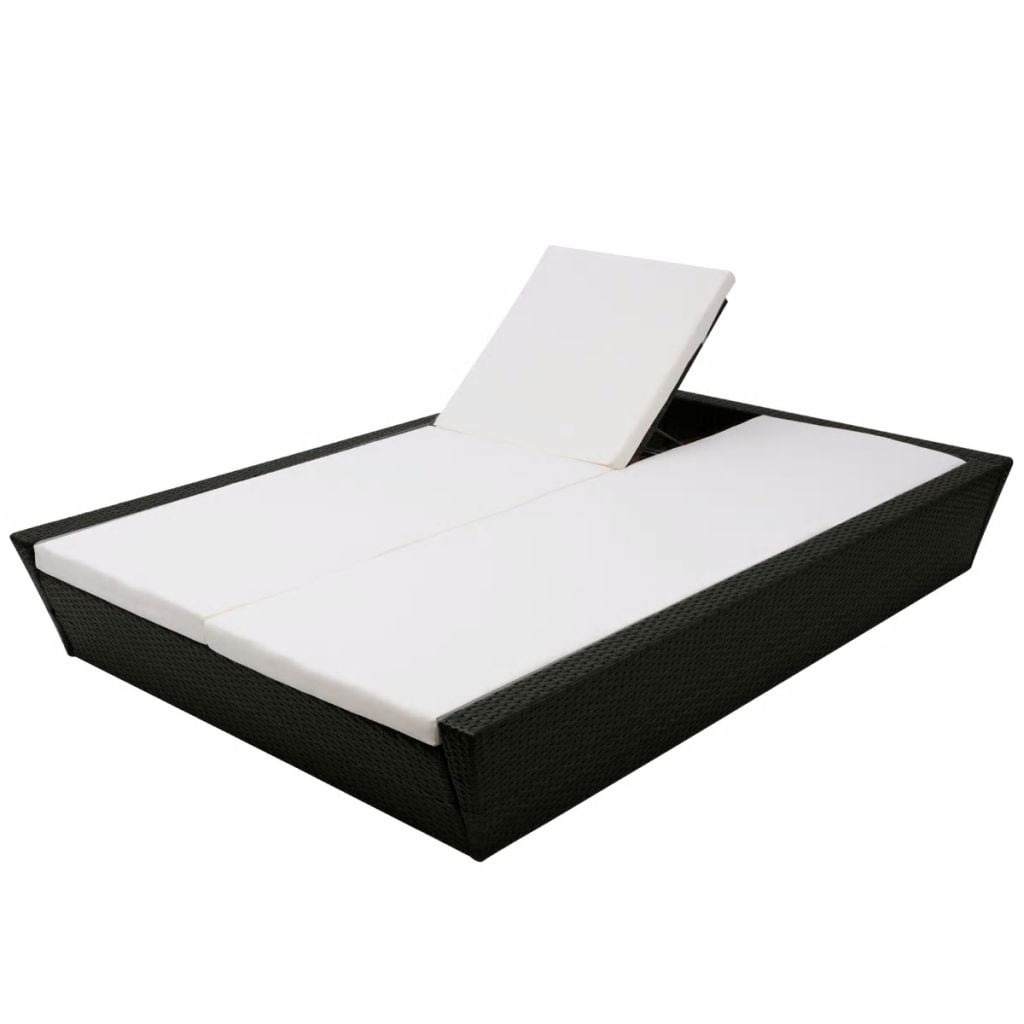 Kepooman Double Chaise Lounger with Adjustable Backrests and Cushion, Black Kepooman Double Chaise Lounger with Adjustable Backrests and Cushion, Black
