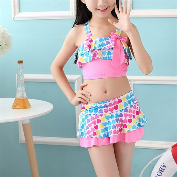 Girls Swimwear Two Piece Rainbow Bikini for Young Girls 3 to 14 for Swimming Pool Activities and Beach Outings
