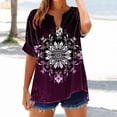 thumbnail image 2 of GERsome Women's Short Sleeve T Shirts Button V Neck Tops Casual Floral Tees Lightweight Soft Loose Fit Summer Shirts, Sizes S-2XL, 2 of 5