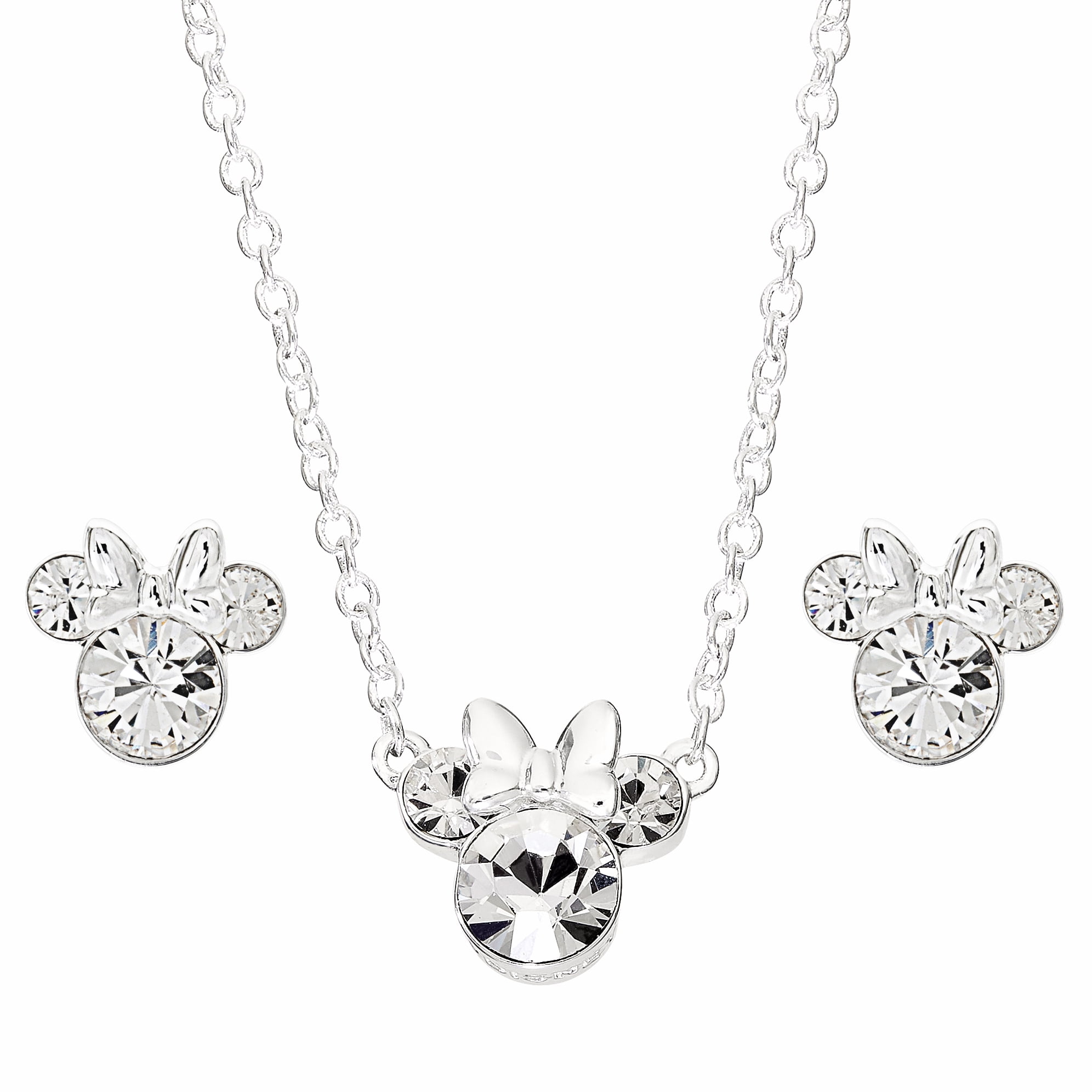 22-Inch Disney Womens Two-Tone Silver Plated Crystal Minnie Mouse Y Shaped Necklace 