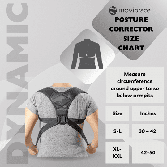 Movibrace Posture Corrector Back Support Brace, Adjustable Shoulder Support, Black (XL/XXL)