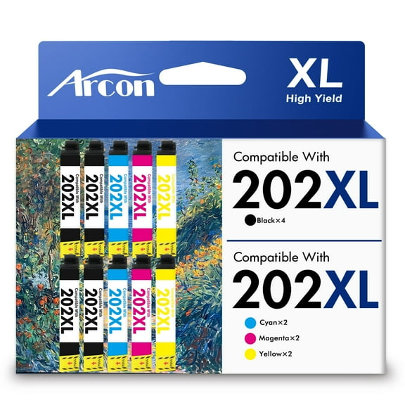 202 XL Ink Cartridges 10 Pack Compatible for Epson 202XL 202 Printer Ink T202 T202XL Combo Pack for WorkForce WF-2860 Expression Home XP-5100 (4 Black, 2 Cyan, 2 Magenta, 2 Yellow)