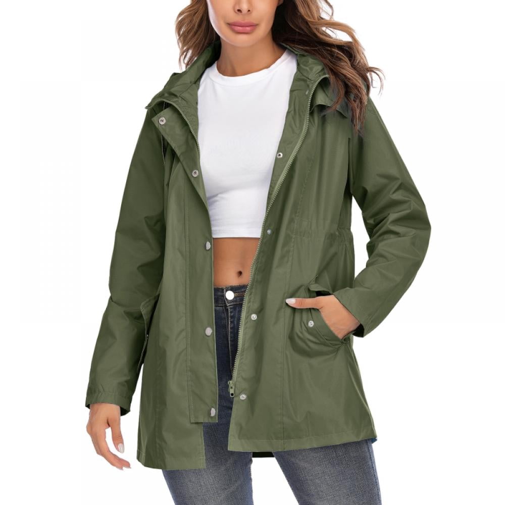Puluoda Women Light Rain Jacket Waterproof Active Outdoor Trench Raincoat with Hood Lightweight Long Fashion Outdoor Jacket(S-2XL, Women's, Size: