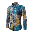 thumbnail image 2 of sunsanly Men Spring Shirt Artistic Floral Print Long Sleeves Slim Fit Turn-down Collar Keep Warm Single-breasted Ethnic Style Autumn Spring Top Men Garment, 2 of 8