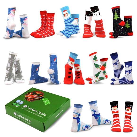 TeeHee Chaussettes Cadeaux de Noël Lot de 12 pour Hommes avec Boîte Cadeau (Holiday-C)