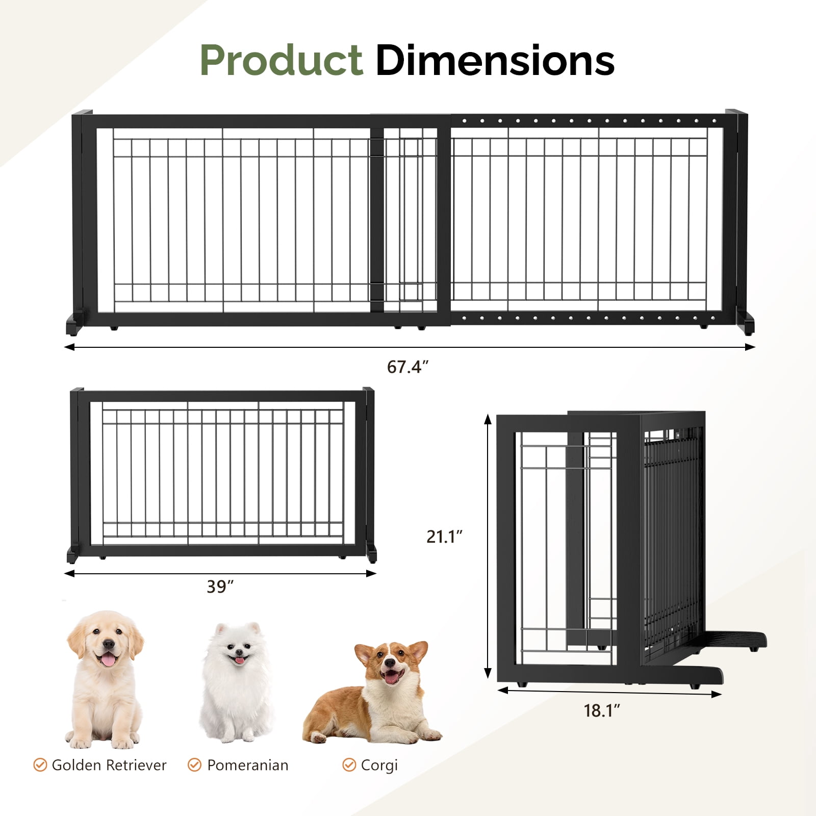 UBesGoo Folding Adjustable Freestanding 2 Panel Metal Dog Slide Gate Baby Safety Fence, no Drilling no Damage, Black