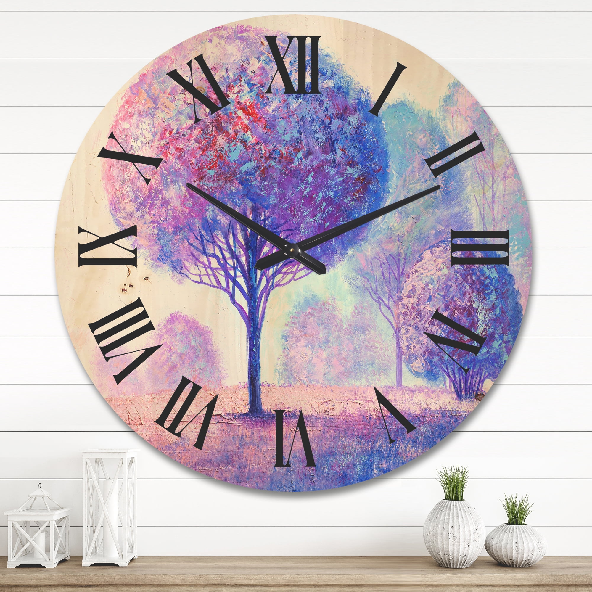 Designart 'Colourful Trees Abtract Impression II' Traditional Wood Wall Clock