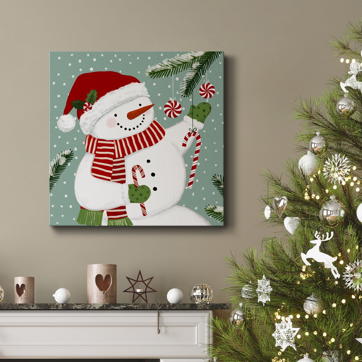 Peppermint Snowman I- Gallery Wrapped Canvas