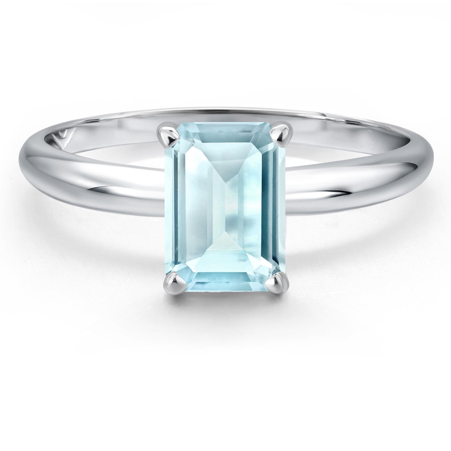 Gem Stone King 14K White Gold Sky Blue Topaz Solitaire Engagement Ring for Women | 2.00 Cttw | Octagon 8X6MM | Gemstone November Birthstone | Size 6