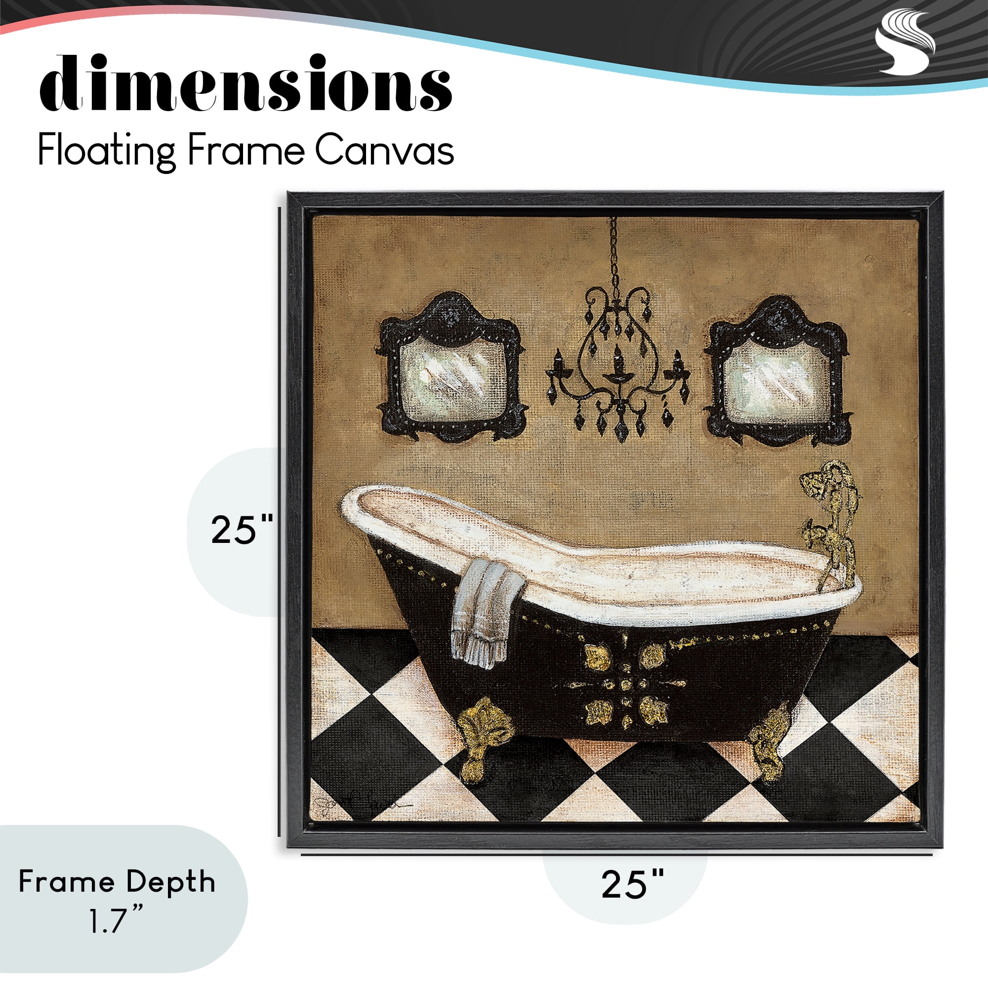 Stupell Industries Elegant Vintage Bathtub Black Framed Floater Canvas Wall Art, design by Janet Tava