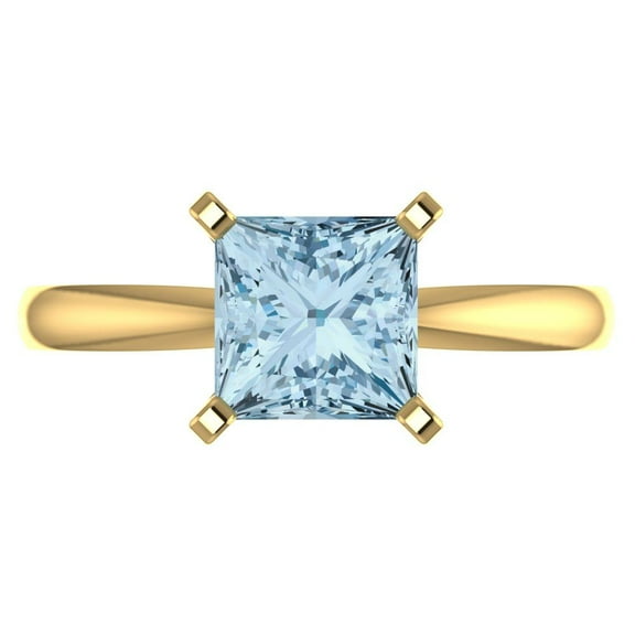 Solitaire Engagement Ring for Women - 2ct Natural Aquamarine in 14K Yellow Gold Promise Ring