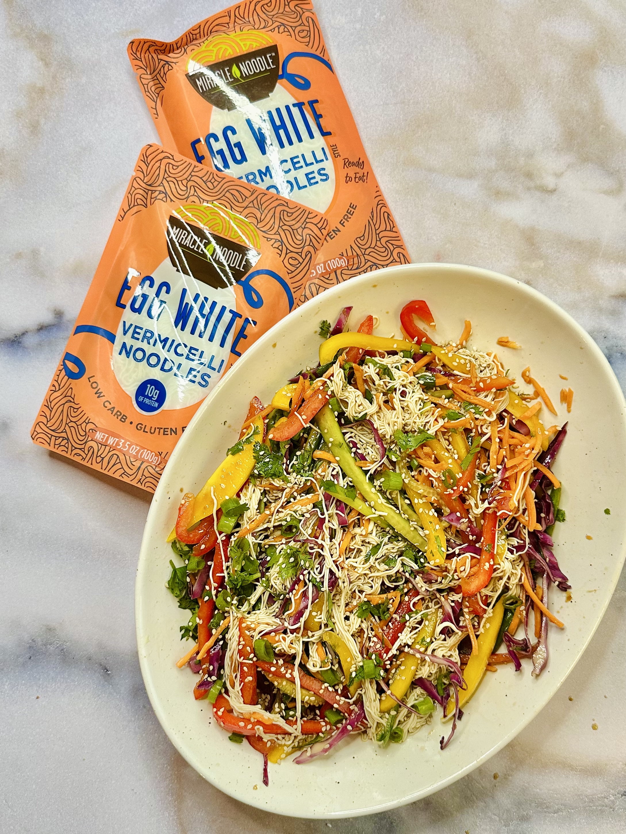 (6 pack) Miracle Noodle Egg White Angel Hair Vermicelli Pasta, 3.5 Oz, Ready to Eat Egg White Noodles, 10g Protein, 45 Calories, 1g Net Carbs Per Serving, High Protein, Keto, Gluten-Free