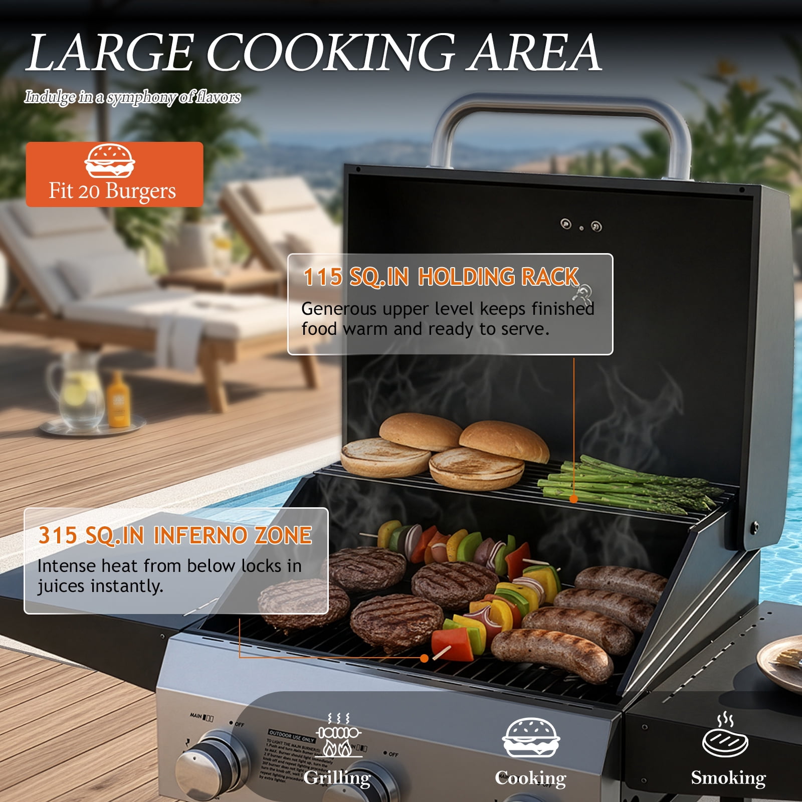 Ktaxon 3 Burner Propane Gas Grill 36,000 BTU with Lid,Ceramic Coated Cast Iron Rack,Side Shelves,Wheels