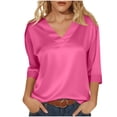 thumbnail image 4 of Bmisegm 3/4 Sleeve Tops For Women Casual Loose Fit V Neck Solid Color Pullover Tops For Summer Women's Tops Hot Pink_001 XL, 4 of 7