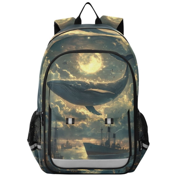 FORMRS Unisex School Backpack 17" Student Travel Bag with Laptop Compartment, Whale and Moon