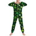 thumbnail image 4 of Girls St Patricks Day Outfit Sets Long Sleeve Shamrock Print Outfit Sets Green Kids Holiday PJS,Size 11 T, 4 of 9