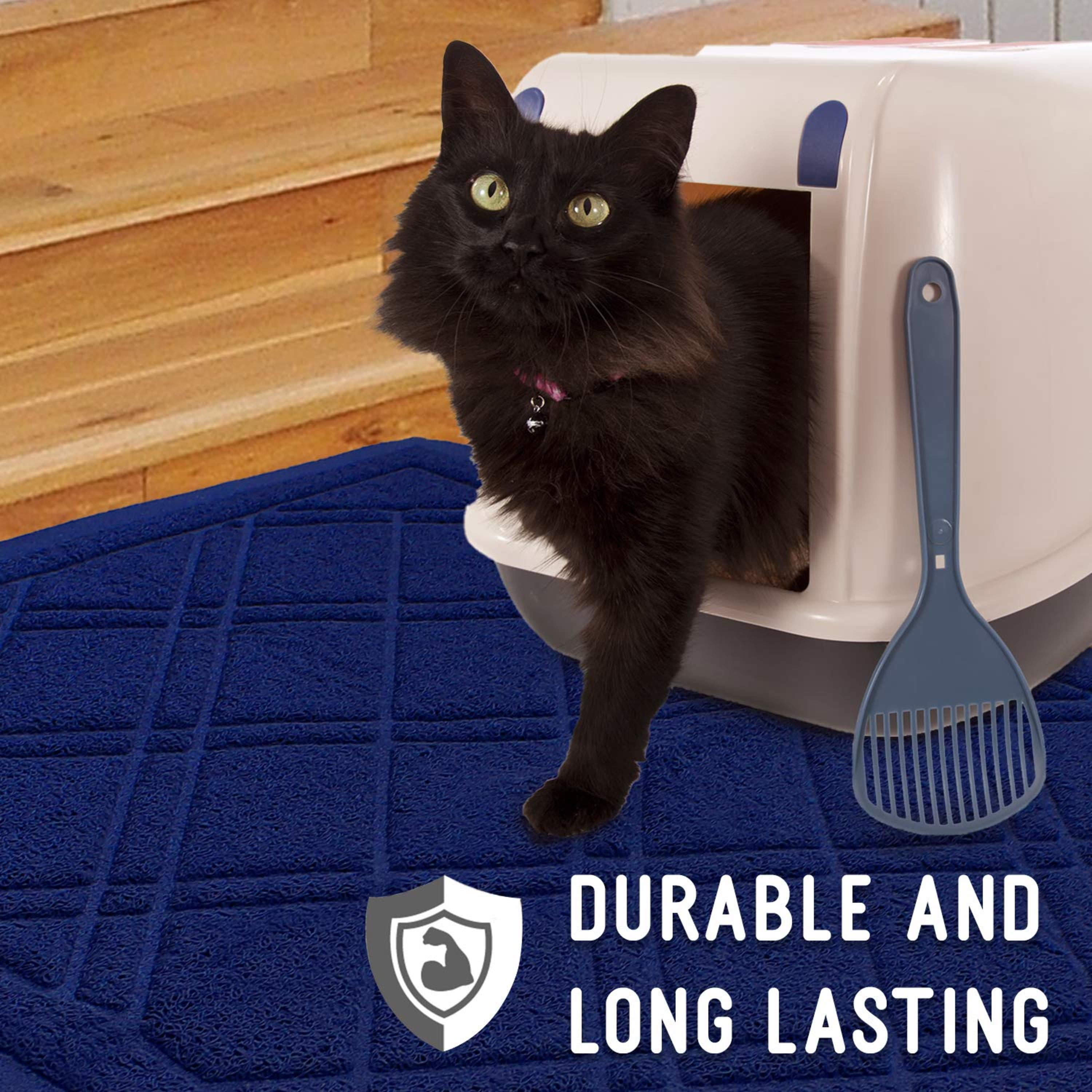 Downtown Pet Supply Non Slip and Washable Cat Litter Mat 35" x 42", Blue