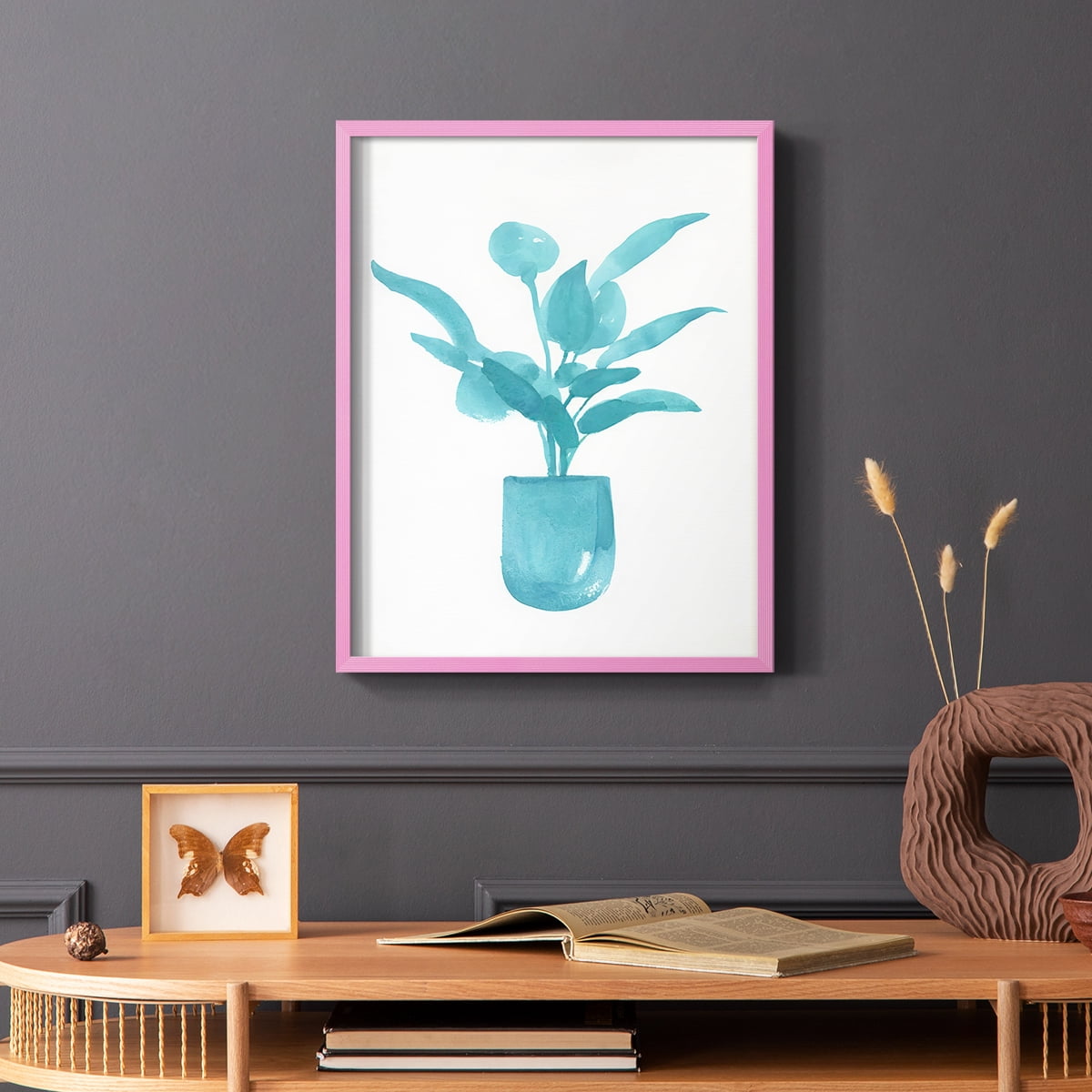Watercolor House Plant VI Framed Print in Pink Solid Wood 11 x 14 Framed Print