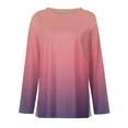 thumbnail image 4 of SYMOID Womens Hot Pink Long Sleeve Gradient Top - Polyester Spandex Stretchy Soft Crew Neck, Casual Daily Outfit for Spring/Autumn, S to XXL,Size M, 4 of 5