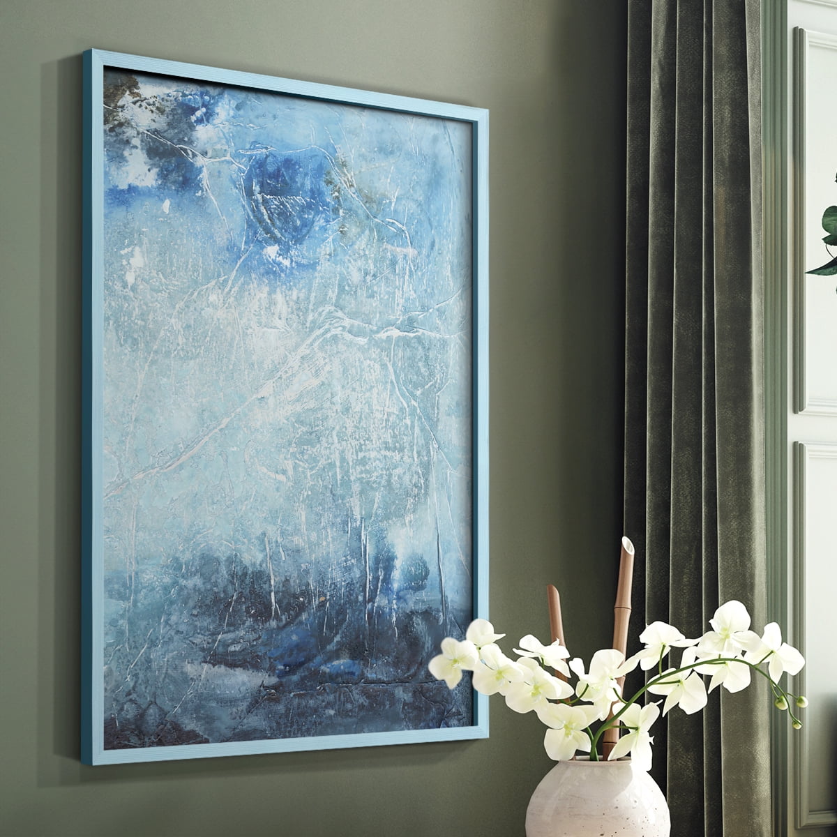Coastal Seas IV Framed Print in Blue Solid Wood Framed Print No Nail Hanging