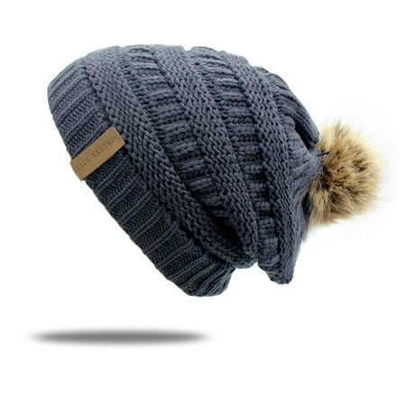 Issac Live Double Layer Fur Ball Cap Winter Hat For Women Girls