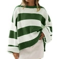 thumbnail image 2 of Harpily Clearance Women's Sweaters Women's Crew Neck Long Sleeved Striped Sweater With Flared Sleeves, 2 of 6