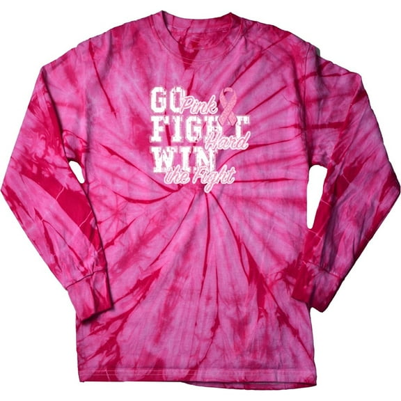 Go Pink Cancer Awareness Long Sleeve Tie Dye Tee Shirt - Large Spider Pink