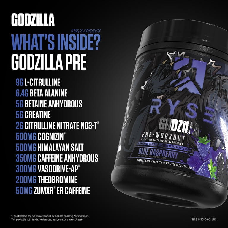 RYSE Godzilla Pre-Workout | Pumps, Energy | 400mg Caffeine | 40